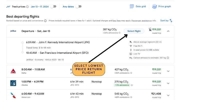 Select Lowest Price Return Flight